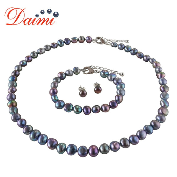 DMSFP099 Baroque Pearl Jewelry Sets 925 sterling silver Pearl Sets Necklace/Bracelet/Earrings For Women