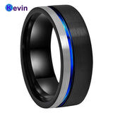 Mens Womens Wedding Band Tungsten Carbide Ring Black Rose Gold With Offset Groove And Brush Finish