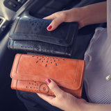 Ladies Women Boho Leather Wallet Handbag Clutch Bag Phone Card Holder Long Purse