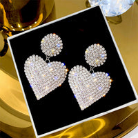 LATS New Heart Earrings Women's Luxurious Geometric Full Rhinestone Earrings Korean Gold/Silver Color Love 2020 Fashion Jewelry