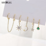 SIPENGJEL Fashion Zircons Star Moon Small Hoop Earrings Gold 6 pcs sets of Earring For Women 2021 Trend Jewelry kolczyki damskie