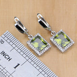 Square 925 Sterling Silver Jewelry Olive Green Cubic zirconia Jewelry Sets For Women Earrings/Pendant/Necklace/Rings/Bracelet