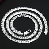 2 Piece 6MM Full Sideways 925 Sterling Silver Necklace Bracelet Fashion Jewelry For Women Men Link Chain Sets Wedding Gift