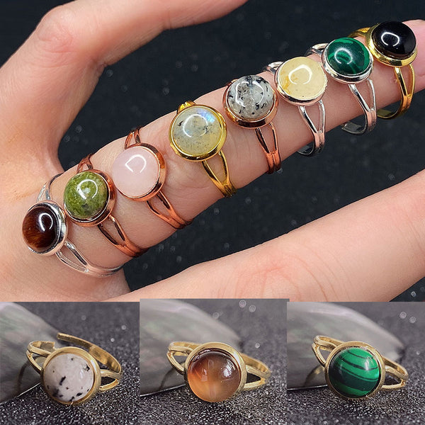 Momiji Natural Stone Open Ring for Women Handmade Bohemian Jewelry Gift Crystal Moonstone Tigereye Wedding Party Ring Adjustable