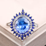 Fashion Big Blue Stone Ring Charm Jewelry Women CZ Wedding Rings Promise Engagement Ring Ladies Accessories Gifts Z4K146