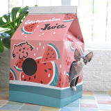 [MPK Store] Japanese Cute Juice Box House Cat Bed Cat Scratch Board, Cat Sofa, Cat Toy