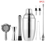 8pcs Stainless Steel 500ml Cocktail Shaker Bar Set Measuring Cup Mixing Spoon