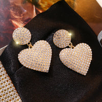 LATS New Heart Earrings Women's Luxurious Geometric Full Rhinestone Earrings Korean Gold/Silver Color Love 2020 Fashion Jewelry