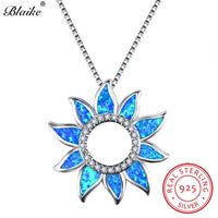 Blaike White/Blue Fire Opal Cute Sunflower Pendants S925 Sterling Silver Rainbow Stone Zircon Birthstone Necklaces For Women New