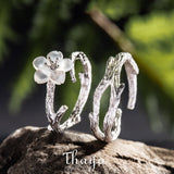 Thaya White Cherry Blossom Silver Ring s925 Silver Natural Pearl Shell Flower Branch Rings for Women Elegant Ladies Jewelry