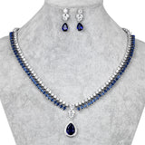 WEIMANJINGDIAN Elegant Blue / Green / Red / Clear Halo Teardrop Cubic Zirconia Necklace and Earring Bridal Jewelry Set