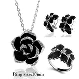 Fashion Rose Flower Enamel Jewelry Set Rose Gold Color Black Painting Bridal Jewelry Sets for Women Wedding 82606