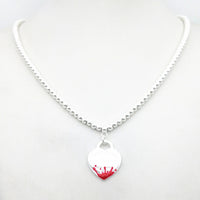 1: 1 sterling silver 925 classic exclusive blue splash enamel heart-shaped lady 4mm round bead necklace jewelry