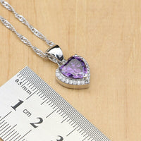 925 Silver Jewelry Sets Purple Cubic Zirconia White Crystal For Women Natural  Earrings/Pendant/Rings/Bracelet/Necklace Set