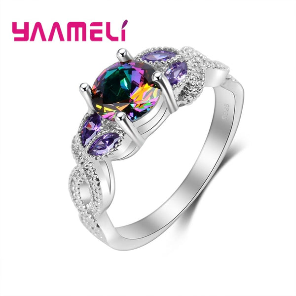 925 Sterling Silver Jewelry Anillos Mujer Attractive CZ Stone Ring For Women Wedding Gifts Multicolor Changes with light