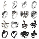 Snake Rings Black Silver Color Metal Punk Open Adjustable Design Animal Exaggerated Finger Ring for Women Men Party Jewelry Gift