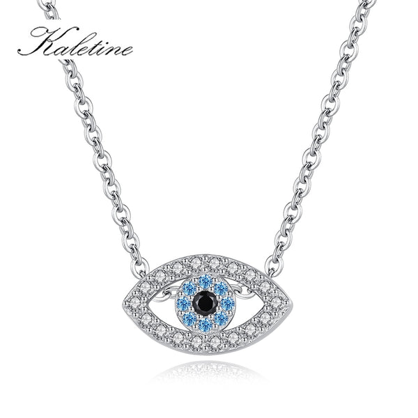 KALETINE Lucky Eye Evil 925 Sterling Silver Pendant Choker Necklace Aquamarine Zircon Charms Necklace Jewelry For Women Men