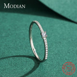 Modian 2021 Real 925 Sterling Silver Simple Square Clear CZ Charm Gold Color Finger Rings For Women Wedding Engagement Jewelry