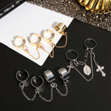 Punk Cool Hip Pop Rings Multi-layer Adjustable Chain Four Open Finger Rings  Alloy Women Rotate Rings for Women Party Gift