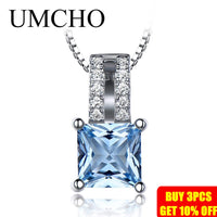 UMCHO Gemstone Nano Sky Blue Topaz Pendants 25 Sterling Silver Necklaces Engagement Wedding Necklace For Women With Chain 2019