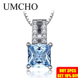 UMCHO Gemstone Nano Sky Blue Topaz Pendants 25 Sterling Silver Necklaces Engagement Wedding Necklace For Women With Chain 2019