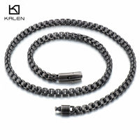 KALEN Punk Long Chain Necklace Men Stainless Steel Brushed Matte Box Link Chains Choker Necklace Male Jewelry Accessories