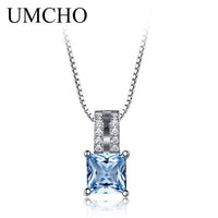 UMCHO Gemstone Nano Sky Blue Topaz Pendants 25 Sterling Silver Necklaces Engagement Wedding Necklace For Women With Chain 2019