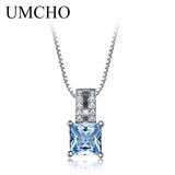 UMCHO Gemstone Nano Sky Blue Topaz Pendants 25 Sterling Silver Necklaces Engagement Wedding Necklace For Women With Chain 2019