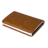 Male Metal Card Holder RFID Aluminium Alloy Credit Card Holder PU Leather Wallet Antitheft Men Wallet Automatic Pop Up Card Case