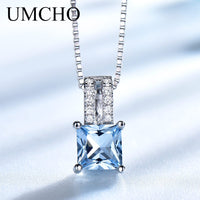 UMCHO Gemstone Nano Sky Blue Topaz Pendants 25 Sterling Silver Necklaces Engagement Wedding Necklace For Women With Chain 2019