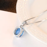 Gem&Time Elegant Blue Topaz Oval Shape Pendant Necklace For Women 925 Sterling Silver Choker Necklace For Women Collares Mujer