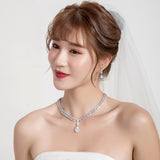 WEIMANJINGDIAN Elegant Blue / Green / Red / Clear Halo Teardrop Cubic Zirconia Necklace and Earring Bridal Jewelry Set