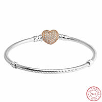 Hand-finished Snake Chain Bracelets in Silver 925 Women Fine Jewelry with Rose Pave Heart Clasp Ravishing Final Touch FLB020R