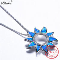 Blaike White/Blue Fire Opal Cute Sunflower Pendants S925 Sterling Silver Rainbow Stone Zircon Birthstone Necklaces For Women New