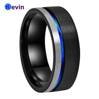 Mens Womens Wedding Band Tungsten Carbide Ring Black Rose Gold With Offset Groove And Brush Finish