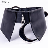 Gothic Punk Choker Women Pu Leather Necklace Moon Pendant Collier Club Party Short Goth Jewelry Charm Rock Turn Down Collar Belt