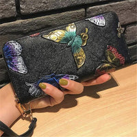 Women Long Wallet PU Leather 3D Embossing Rose Dragonfly Butterfly Clutch Women Bag Large Capability Zipper luxury Hangbags