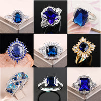 Fashion Big Blue Stone Ring Charm Jewelry Women CZ Wedding Rings Promise Engagement Ring Ladies Accessories Gifts Z4K146