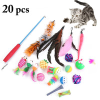 20pcs Cat Toys Set Interactive Funny Cat Scratcher Ball Toy Kitten Catnip Bell Toy Cat Teaser Feather Toy for Cat Playing