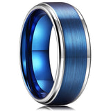 FDLK  Men's fashion 8MM Black Brushed Ladder Edge Stainless Steel Ring Blue Groove Men Wedding Ring Gifts For Men