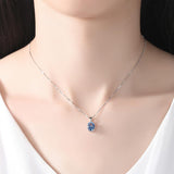 Gem&Time Elegant Blue Topaz Oval Shape Pendant Necklace For Women 925 Sterling Silver Choker Necklace For Women Collares Mujer