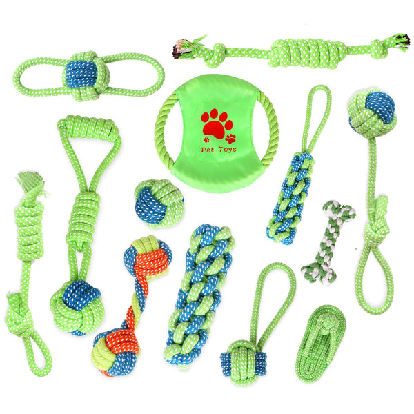 Set of Dog Bite Toy Resist Cotton Rope Ball Bone Interactive Training Toys Dog Chew Knot Teeth Cleaning Toy for Cat Puppy Pet