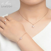 LAMOON  Bear's Paw Sterling Silver 925 Jewelry Sets Gemstone Rose Quartz S925 18K Rose Gold Plated Fine Jewelry For Women V035-1