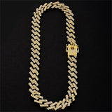 15mm Prong Miami Cuban Link Chains Necklace Fashion Hip Hop Gold Silver Color 2 Row Rhinestones Iced Out Necklaces For Men