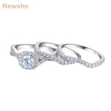 Newshe 3 Pcs Wedding Rings for Women Solid 925 Sterling Silver 1.3 Ct AAA CZ Blue Crystal Engagement Ring Set Trendy Jewelry