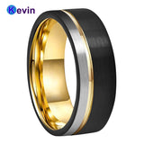 Mens Womens Wedding Band Tungsten Carbide Ring Black Rose Gold With Offset Groove And Brush Finish