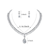 WEIMANJINGDIAN Elegant Blue / Green / Red / Clear Halo Teardrop Cubic Zirconia Necklace and Earring Bridal Jewelry Set