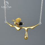 Lotus Fun 18K Gold Bee and Dripping Honey Pendant Necklace Real 925 Sterling Silver Handmade Designer Fine Jewelry for Women