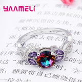 925 Sterling Silver Jewelry Anillos Mujer Attractive CZ Stone Ring For Women Wedding Gifts Multicolor Changes with light