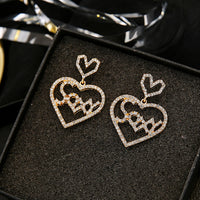 LATS New Heart Earrings Women's Luxurious Geometric Full Rhinestone Earrings Korean Gold/Silver Color Love 2020 Fashion Jewelry